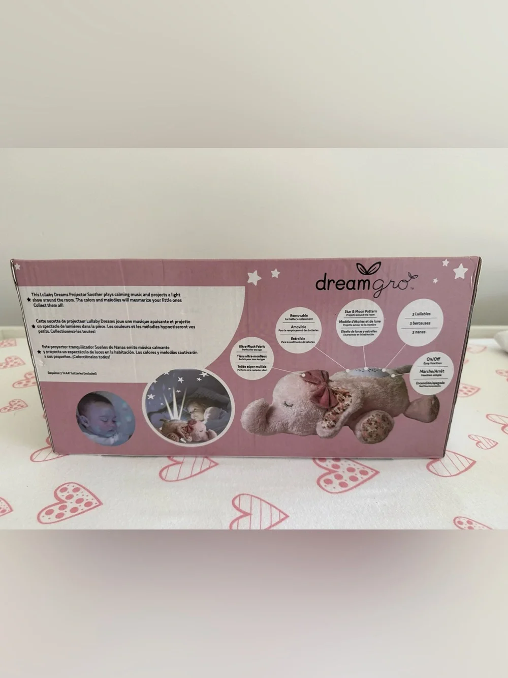 Dreamgro Lullaby Dreams Projector Soother - Pink Elephant Plush Baby Night Light